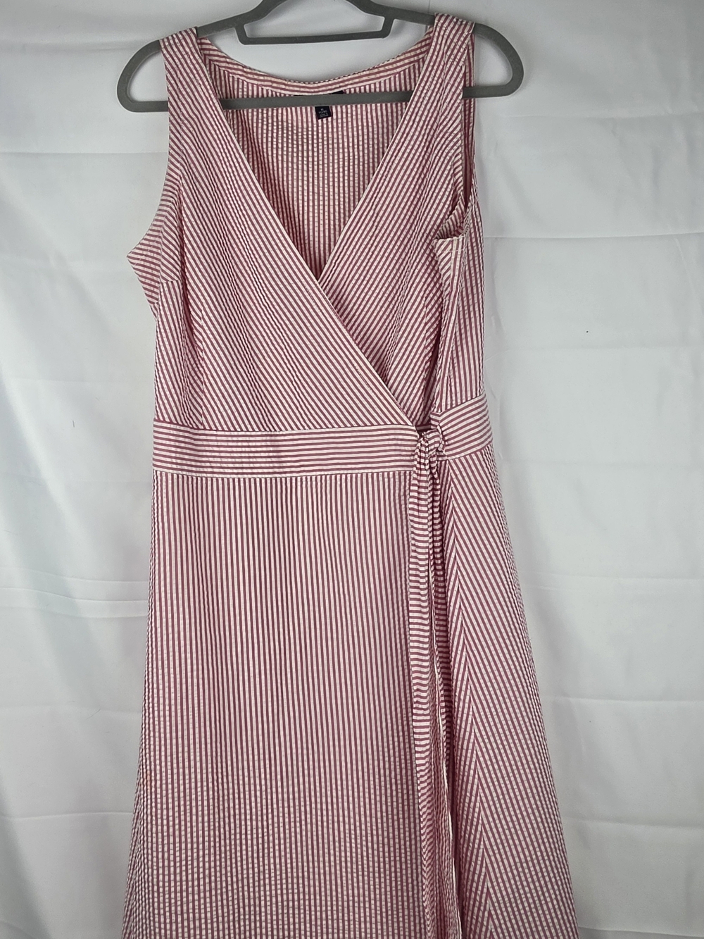 Tommy Hilfiger Pinl and White Striped Wrap Midi Dress
